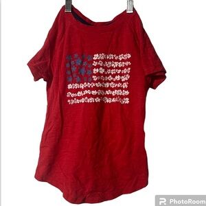 Cat & Jack Girls Patriotic Tee Floral Red White and Blue Size Medium 7/8